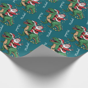 Custom Christmas Funny Santa riding a dinosaur     Wrapping Paper