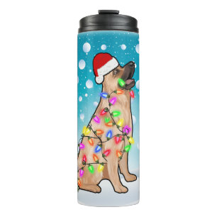 Custom Christmas German Shepherd Head Santa Hat Thermal Tumbler