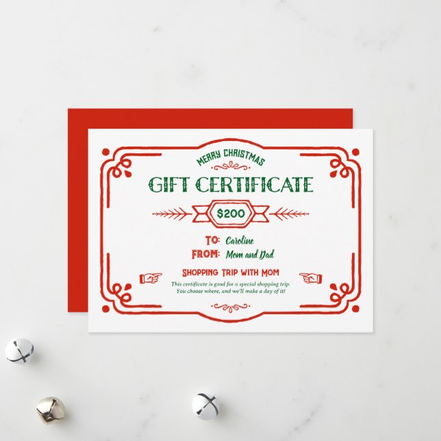 Custom Christmas Gift Certificate Holiday Card (Front/Back In Situ)