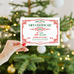 Custom Christmas Gift Certificate Holiday Card