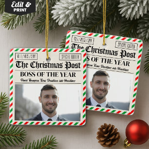Custom Christmas Gift for Boss Christmas Newspaper Ceramic Ornament