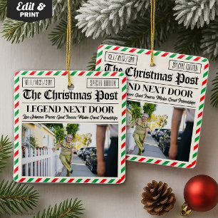 Custom Christmas Gift for Neighbour Fun Newspaper Ceramic Ornament