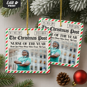 Custom Christmas Gift for Nurse, Nurse Newspaper Ceramic Ornament
