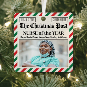 Custom Christmas Gift for Nurse, Nurse Newspaper Metal Tree Decoration