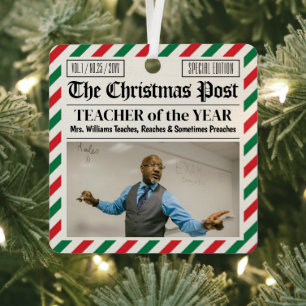 Custom Christmas Gift for Teacher Newspaper Metal Tree Decoration