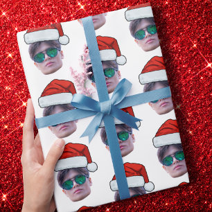 Custom Christmas Gift Wrap, Face Photo Santa Hat  Wrapping Paper