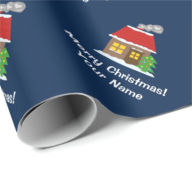 Custom Christmas gift wrap with cute cabin house (Roll Corner)