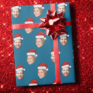 Custom Christmas Gift Wrap with Face Santa Hat 