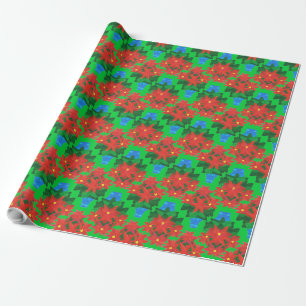 Custom Christmas Giftwrap: Poinsettias, Green Wrapping Paper