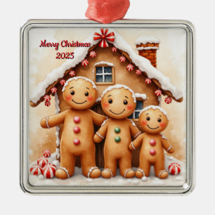 Custom Christmas Gingerbread Family Metal Tree Decoration
