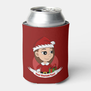 Custom christmas girl cartoon can cooler