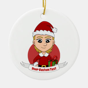 Custom christmas girl cartoon ceramic ornament