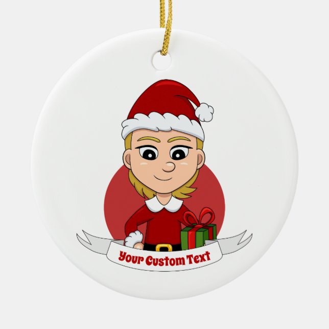 Custom christmas girl cartoon ceramic ornament (Front)