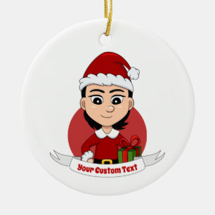 Custom christmas girl cartoon ceramic ornament