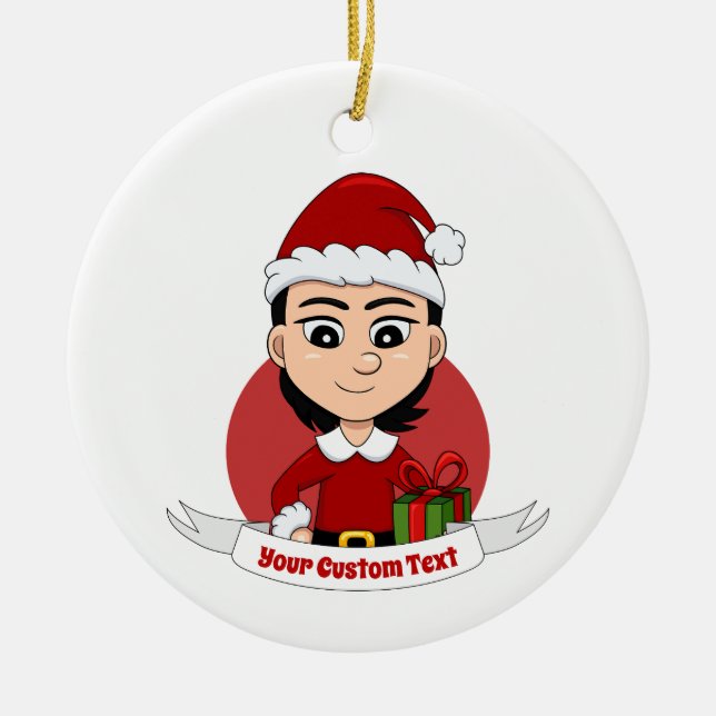 Custom christmas girl cartoon ceramic ornament (Front)