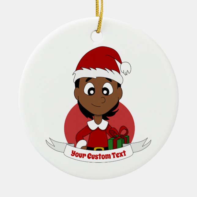 Custom christmas girl cartoon ceramic tree decoration (Front)