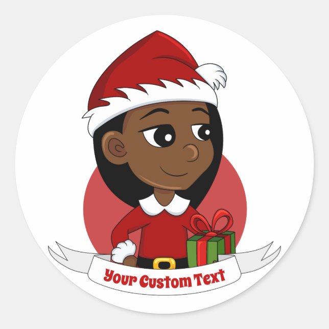 Custom christmas girl cartoon classic round sticke classic round sticker (Front)