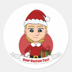 Custom christmas girl cartoon classic round sticke classic round sticker