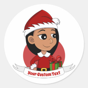 Custom christmas girl cartoon classic round sticke classic round sticker