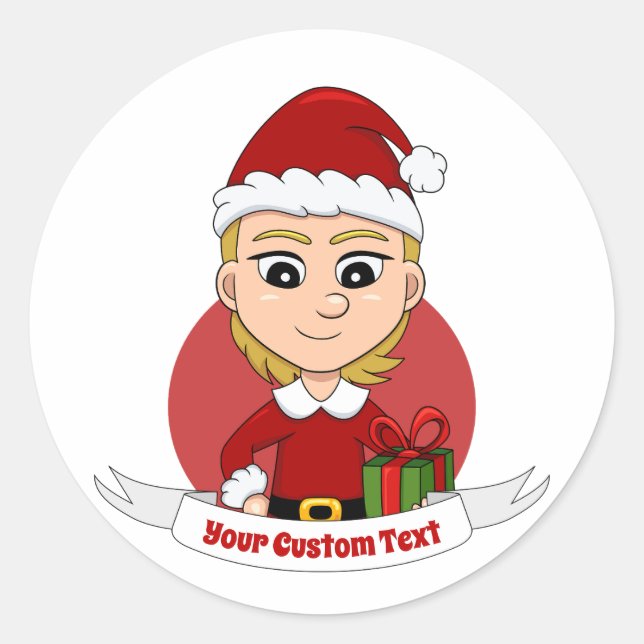 Custom christmas girl cartoon classic round sticke sticker (Front)