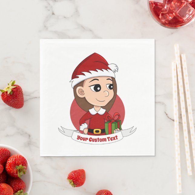 Custom christmas girl cartoon napkins (Insitu)