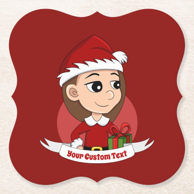 Custom christmas girl cartoon paper coaster (Front)