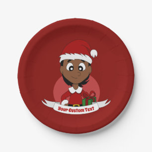 Custom christmas girl cartoon paper plate