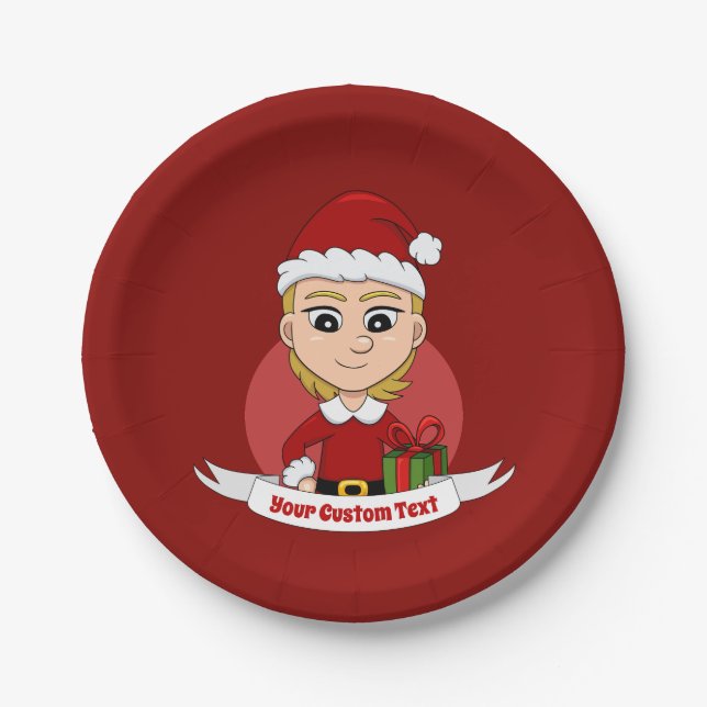 Custom christmas girl cartoon paper plates (Front)