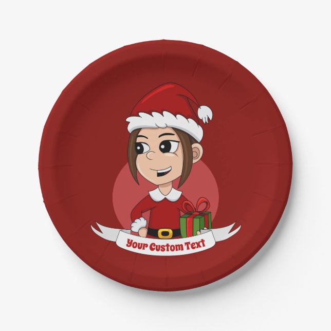 Custom christmas girl cartoon paper plates (Front)