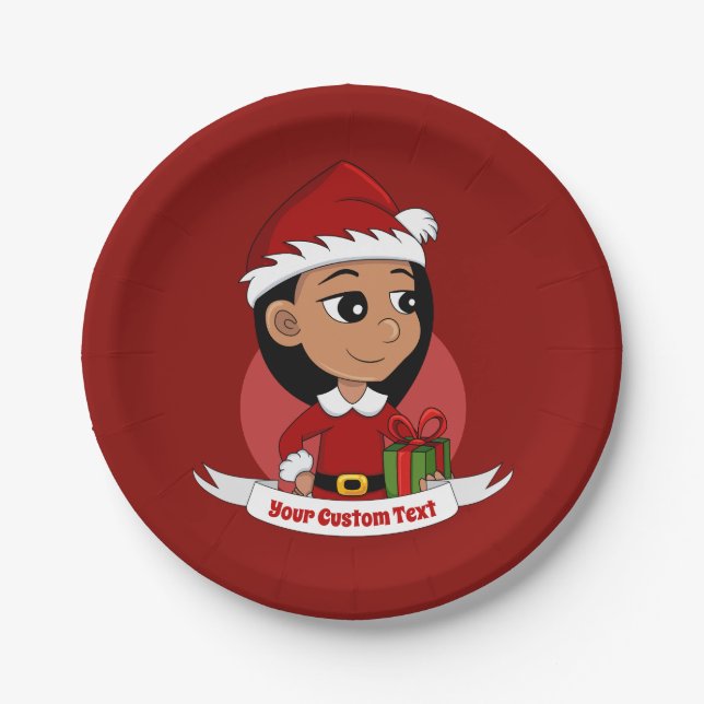 Custom christmas girl cartoon paper plates (Front)