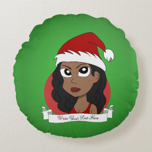 Custom Christmas girl cartoon Round Cushion