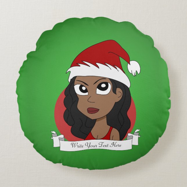 Custom Christmas girl cartoon Round Cushion (Front)