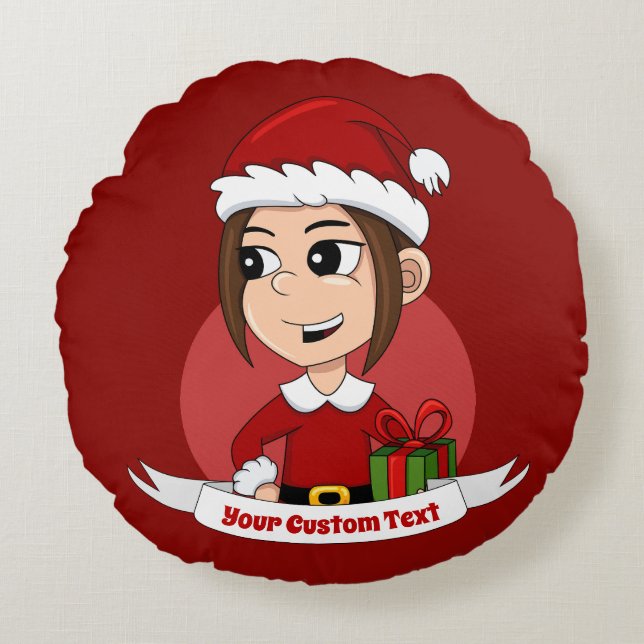 Custom christmas girl cartoon round pillow (Front)