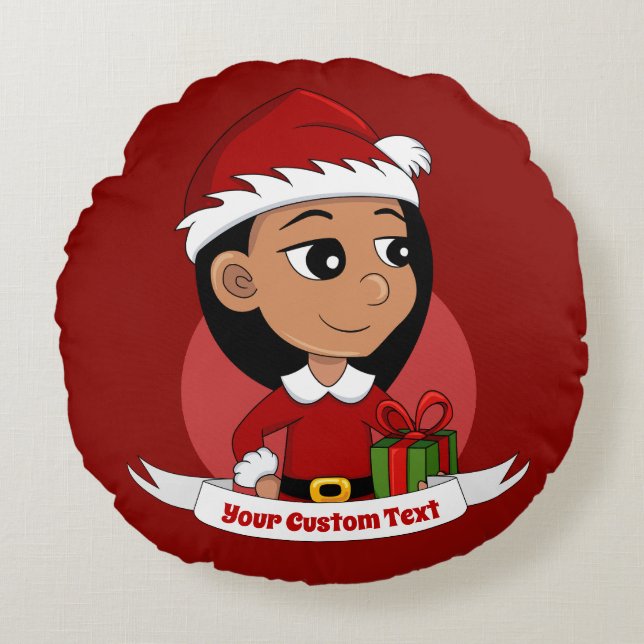 Custom christmas girl cartoon round pillow (Front)