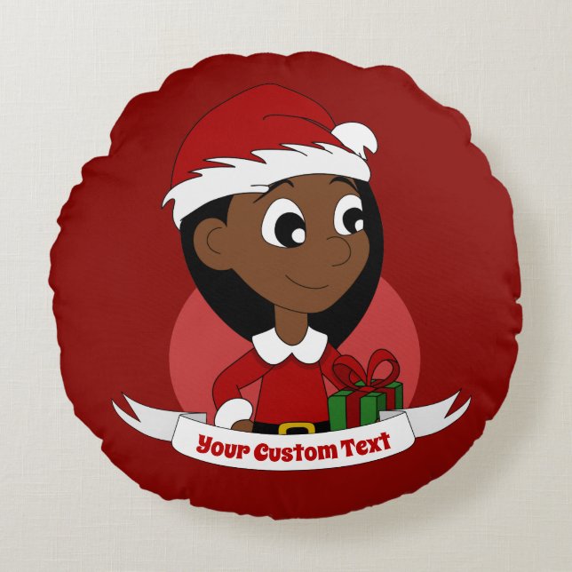 Custom christmas girl cartoon round pillow (Front)
