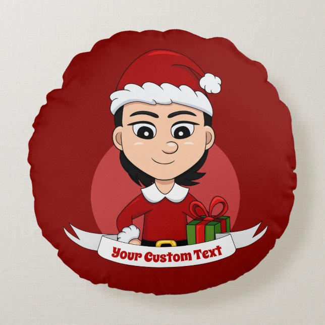 Custom christmas girl cartoon round pillow (Front)