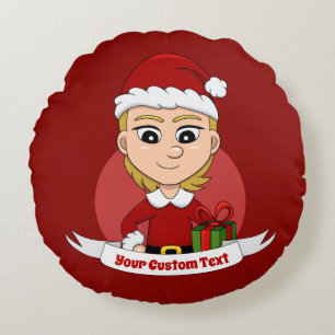 Custom christmas girl cartoon round pillow
