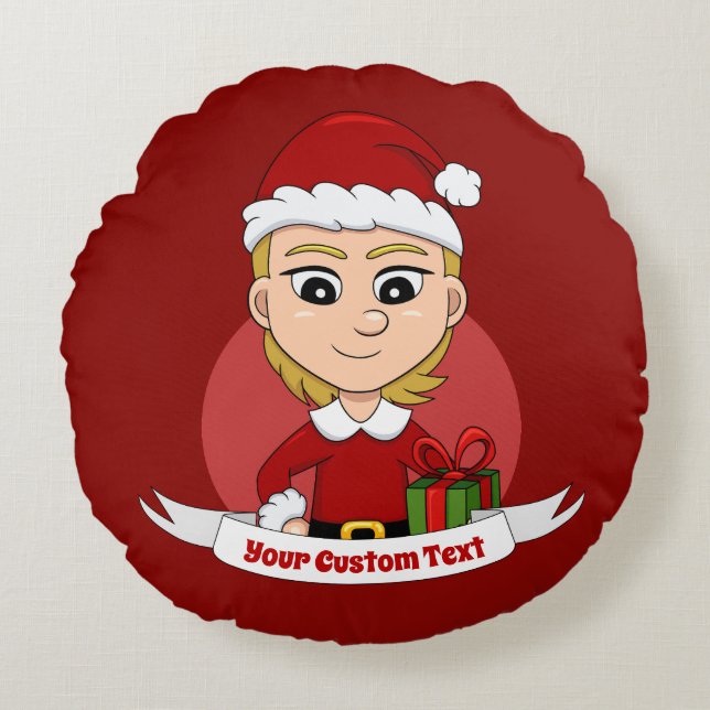 Custom christmas girl cartoon round pillow (Front)