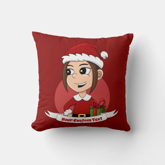 Custom christmas girl cartoon throw pillow (Front)