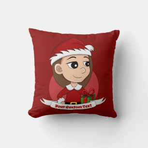 Custom christmas girl cartoon throw pillow