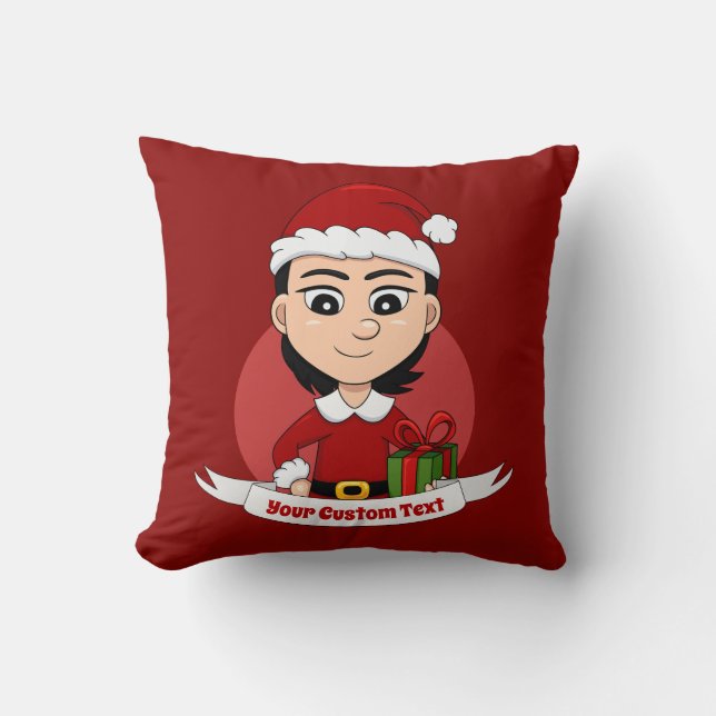 Custom christmas girl cartoon throw pillow (Front)