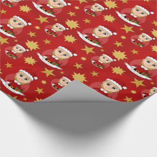 Custom christmas girl cartoon wrapping paper