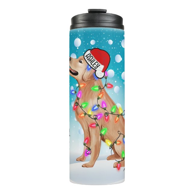 Custom Christmas Golden retriever Head Santa Hat Thermal Tumbler (Front)