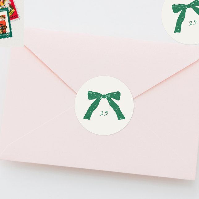 custom christmas green bows holiday classic round sticker (Creator Uploaded)