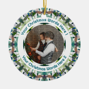 Custom Christmas Green Brown Family Photo Gift Ceramic Tree Decoration