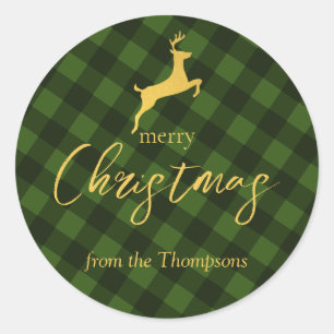 Custom Christmas Green Buffalo Plaid Reindeer Tags