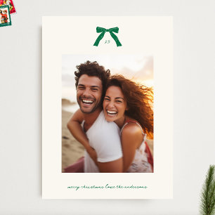 Custom Christmas Green Elegant Bows Photo Holiday Card