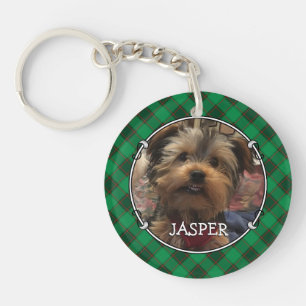 Custom Christmas Green & Red Plaid 2 Photo Frame Key Ring