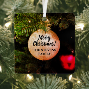 Custom Christmas Holiday photo square  Metal Tree Decoration