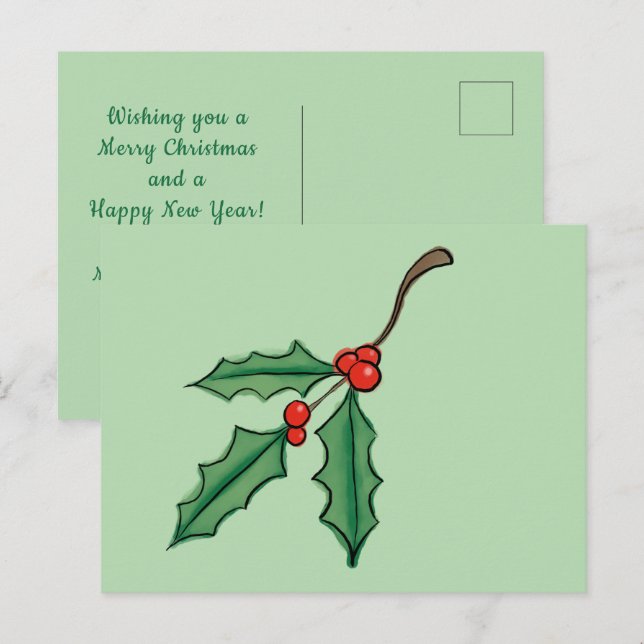 Custom Christmas Holly Postcards  (Front/Back)